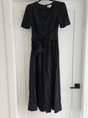 Calvin Klein Black V-Neck Maxi Dress with Tie Waist
